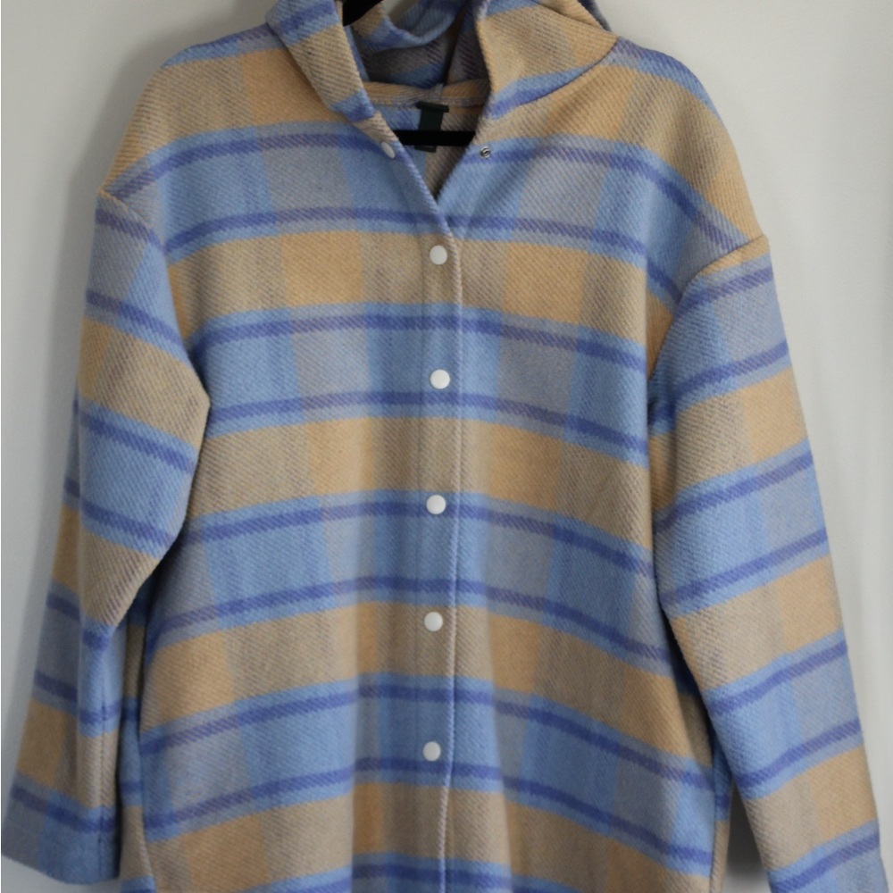 Blue and Tan Hooded button up